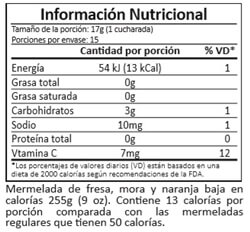 Información Nutricional mermelada de Fresa, Mora y Naranja
