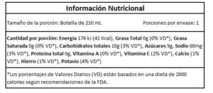 Información Nutricional de Kefir de Agua de Coco